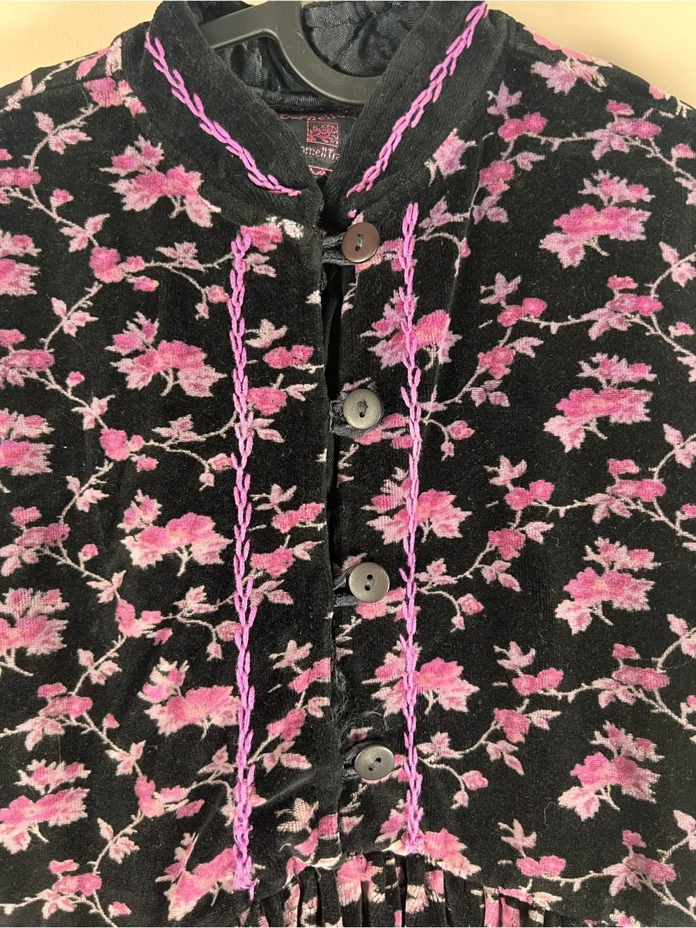 VTG Cornelloki April Cornell Black Pink Floral Prairie Dress Girls 7/8 Victorian